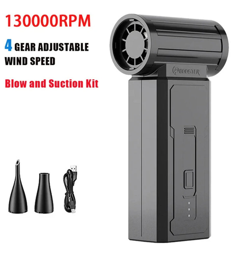 Mini Turbo Fan 130,000PM Peak 35 m/s Wind Speed 2000mAh Peak Battery 4 Speed Settings Cordless Powerful Hair Dryer and Dust Remover