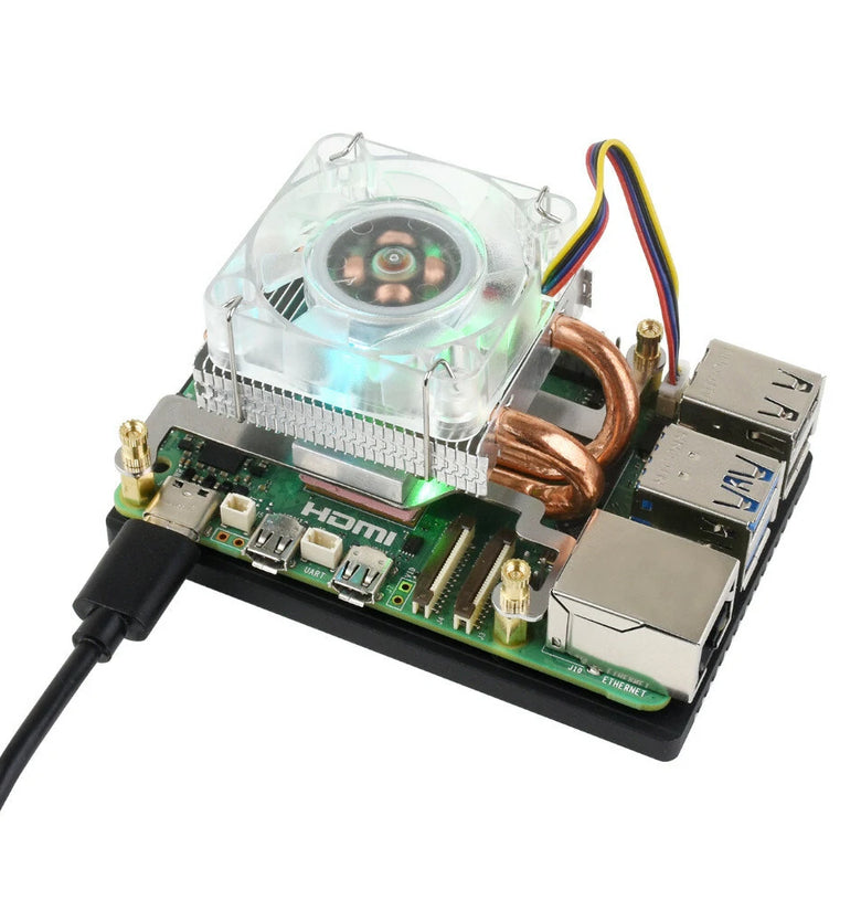 Raspberry Pi 5 RGB Low-Profile ICE Tower CPU Cooling Fan Horizontal/Vertical U-shaped Copper Tube Fin Tower
