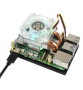 Raspberry Pi 5 RGB Low-Profile ICE Tower CPU Cooling Fan Horizontal/Vertical U-shaped Copper Tube Fin Tower
