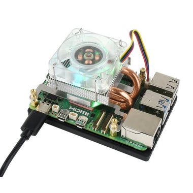 Raspberry Pi 5 RGB Low-Profile ICE Tower CPU Cooling Fan Horizontal/Vertical U-shaped Copper Tube Fin Tower