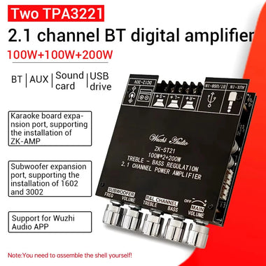 ZK-ST21 bluetooth Digital Amplifier Board 2.1 Channel 100W+100W+200W Subwoofer Chip TPA3221 DC12-30V 10A