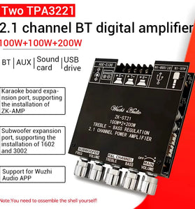 ZK-ST21 bluetooth Digital Amplifier Board 2.1 Channel 100W+100W+200W Subwoofer Chip TPA3221 DC12-30V 10A
