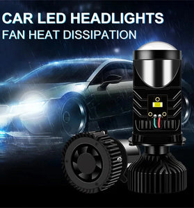 2pcs H4 LED Projector Mini Lens Auto Car LED Headlight Bulb Kit Conversion High & Low Beam 6000K Turbo Fan Car Light Lamp