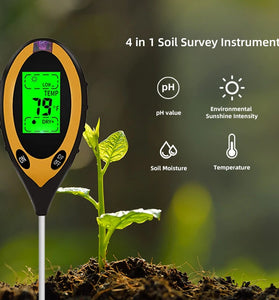 Digital 4 In 1 Soil PH Meter Moisture Monitor Temperature Sunlight Tester for Gardening Plants Farming with Blacklight