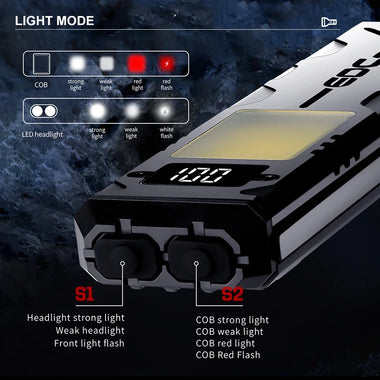 SEEKNITE EDC20 Rechargeable LED+COB Super Bright Flashlight Magnetic COB Work Light with Power Display Clip Back Mini Pocket Light for Car Repair Hiking Emergency Tactical Survival Gear Camping Lantern