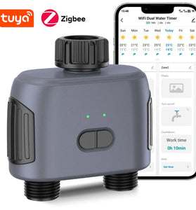 SGW02MZ Tuya Zigbe Smart Irrigation Timer Dual Zone Sprinkler Drip Irrigation Device IPX5 Waterproof Voice Control with Alexa Google Home for Garden Lawn