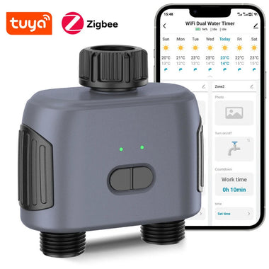 SGW02MZ Tuya Zigbe Smart Irrigation Timer Dual Zone Sprinkler Drip Irrigation Device IPX5 Waterproof Voice Control with Alexa Google Home for Garden Lawn