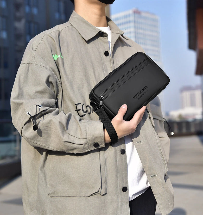 WEIXIER Mens Simple Fashion Mini Crossbody Bag Large Capacity Waterproof Wear-resistant Zipper Outdoor Casual Shoulder Messenger Bag