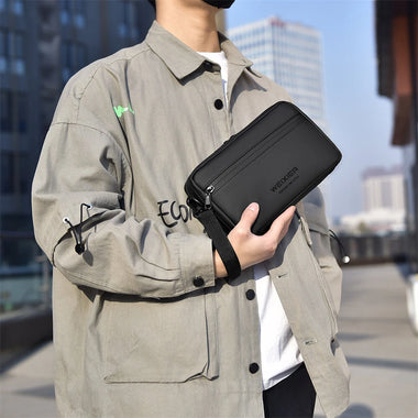 WEIXIER Mens Simple Fashion Mini Crossbody Bag Large Capacity Waterproof Wear-resistant Zipper Outdoor Casual Shoulder Messenger Bag