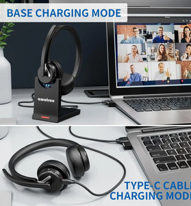 Awatrue EH11 2.4G Wireless Headset bluetooth Headphone with Charging Base AI Call Noise Cancelling 50mm Drive Unit 30H Play Time Comfortable Design On-ear Headphones with External Microphone