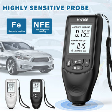 HW400 High Precision Car Paint Thickness Gauge Tester Highly Sensitive Probe Coating Thickness Gauge Automotive Paint 0-2000UM Accuracy Industrial Metal Layer Detector