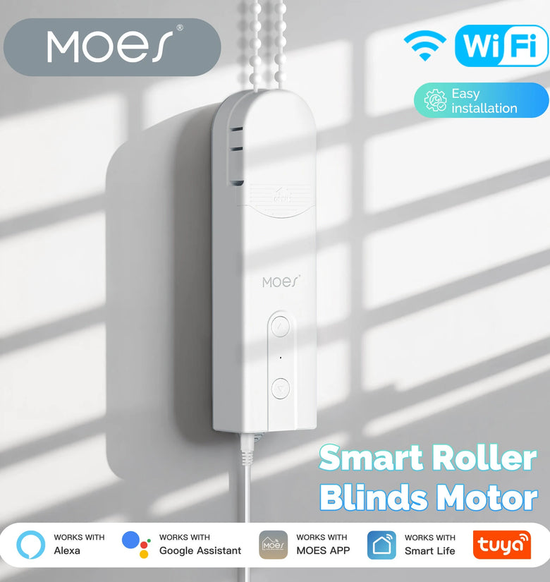 MOES WC301 Tuya WiFi Smart Shade Roller Blinds Motor Driver Electric Curtains Automation Pull Cord Chain String Work with Alexa Google Home Smart Life APP
