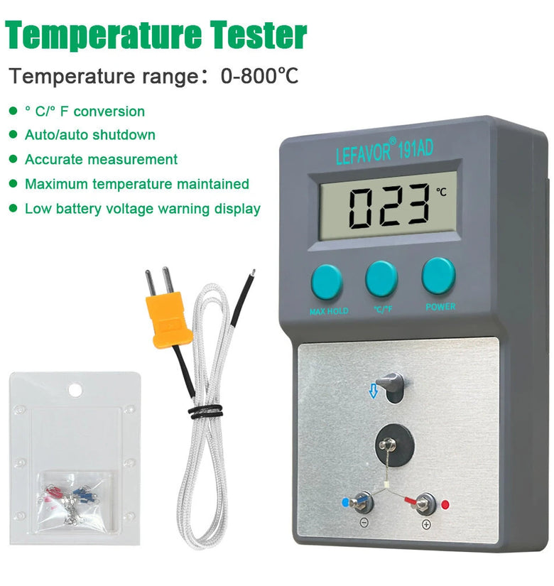 LEFAVOR 191AD Soldering Iron Temperature Tester 0-800C 32-1500F High Accuracy LCD Display Auto Power Off K-Type Sensor