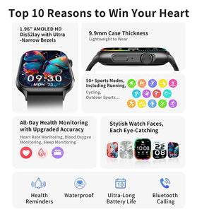 Lenovo F101 1.96-inch AMOLED Display bluetooth Call Heart Rate Blood Oxygen Monitor Sleep Monitoring Multi-sport Modes IP68 Waterproof Smart Watch
