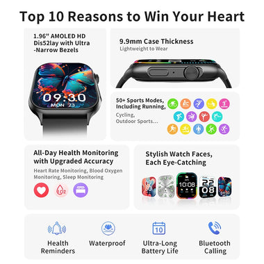 Lenovo F101 1.96-inch AMOLED Display bluetooth Call Heart Rate Blood Oxygen Monitor Sleep Monitoring Multi-sport Modes IP68 Waterproof Smart Watch