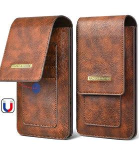 High-quality PU Leather Belt Waist Bag for 7.4inch Phone Multi-layer Card Slot Men's Phone Bag with Loop for Outdoor Hiking Work