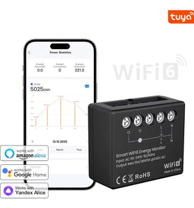 16A Tuya WiFi6 Smart Energy Meter Power Monitor Electricity Statistics APP Remote Control Works with Alexa Google Home