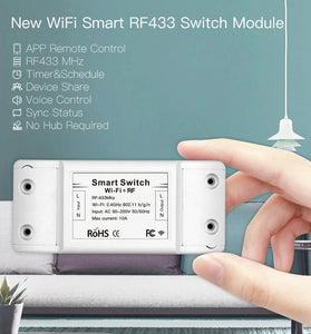 Mouehouse RF433 + WiFi DIY Smart Switch Module RF433 Remote Control for Smart Automation Smart Life/Tuya Work with Alexa and Google Home