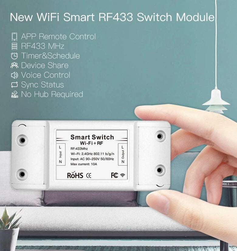 Mouehouse RF433 + WiFi DIY Smart Switch Module RF433 Remote Control for Smart Automation Smart Life/Tuya Work with Alexa and Google Home