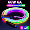 6A 66W USB-A to Type-C RGB Lighting Cable PD Fast Charging Data Transmission Copper Core Line 1M Long for iPhone 16 16 Pro 15 14 Pro Max for Samsung Galaxy S25 Ultra for Huawei Pura X for Xiaomi 15 Ultra