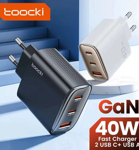 [GaN Tech] Toocki TCT40-22EU 40W 3-Port USB PD Charger USB-A+2USB-C PD Fast Charging Wall Charger Adapter EU Plug for iPhone 17 17Pro 16 Pro Max 15 14 13 for Xiaomi 17pro for Huawei Mate XTs for OPPO for VIVO