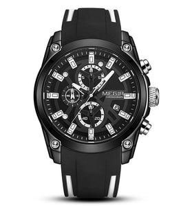 MEGIR Men Chronograph Quartz Watch with Date Luminous Hands, Sport Wristwatch Silicone Strap Waterproof Watch