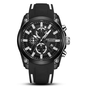 MEGIR Men Chronograph Quartz Watch with Date Luminous Hands, Sport Wristwatch Silicone Strap Waterproof Watch