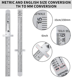 Flexible 6 Inch 15 cm Stainless Steel Pocket Ruler with Metric and Imperial Scale Detachable Clip Conversion Table Clear Graduation