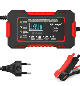 RJtianye European Standard 12V 6A Smart Pulse Repair Charger for SUV Motorcycle Charger LED Screen Display