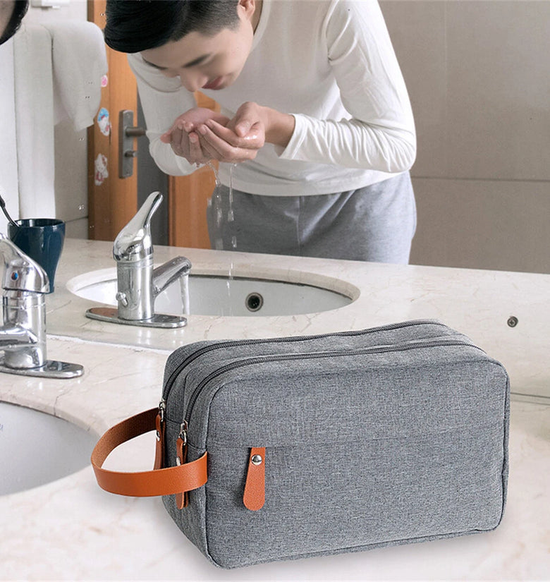 Men's Portable Travel Toiletry Bag Large Capacity Double Layered Storage Cosmetic Organizer for Gym Sports Use