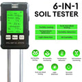 6-in-1 Soil Tester PH Temperature Humidity Sunlight Fertility Nutrient Meter with Digital Display for Gardening and Agriculture