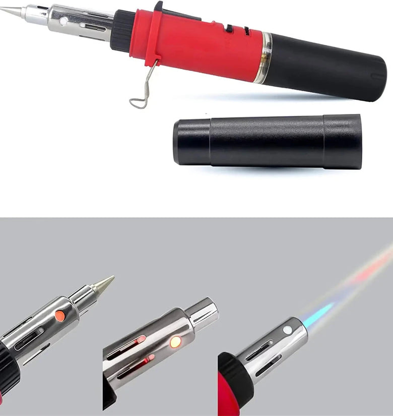 HS-1115K Gas Soldering Iron Cordless Torch Kit 1300 Flame 400 Tip 500 Hot Air Automatic Ignition Multifunctional Soldering Tool Portable Repair Welding