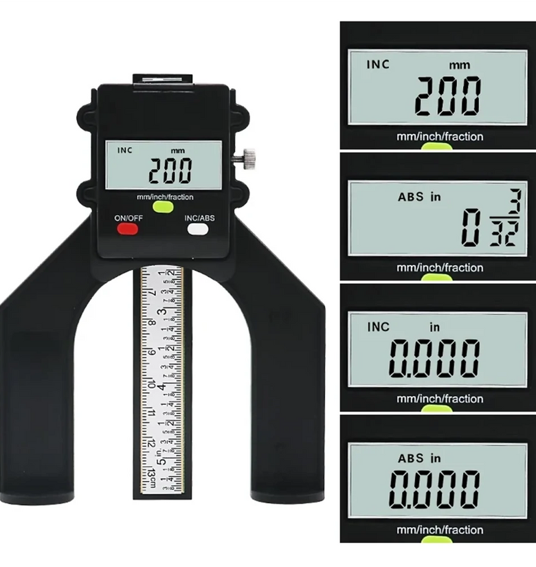 ETOPOO Digital Depth Gauge High-Precision Measurement Tool with LCD Display 0.01MM Resolution 0.2mm Accuracy 80mm Range Aluminum Alloy ABS Housing for Woodworking Monitors Saw Blades