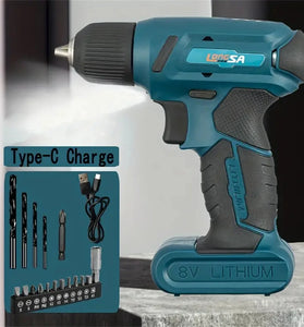 8V Cordless Electrical Drill Set USB Rechargeable 1300mAh Li-Ion Battery LED Light Forward/Reverse Adjustment Drill Bits Kit