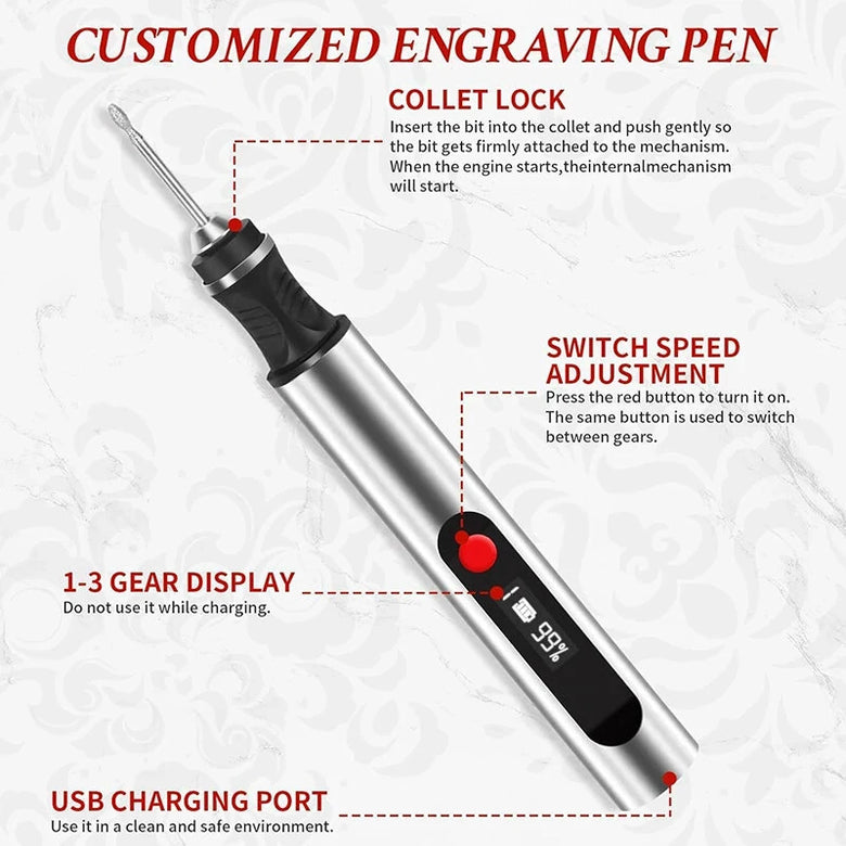 Portable Mini USB Cordless Rotary Tool 3 Speed 20000 RPM Lightweight Engraving Pen Kit for Stone Wood Metal Carving DIY Projects