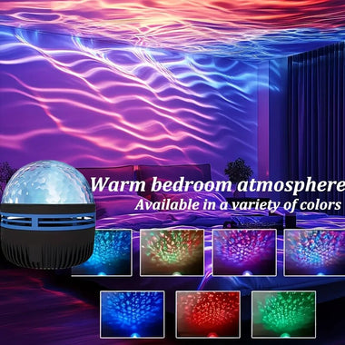 LED Ocean Wave Projector LED Night Light USB Rechargeable Ripple Atmosphere Lamp for Bedroom, Home Theater, Room Decoration, Holiday Gift, Wedding