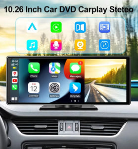 10.26 inch Car Stereo DVR CarPlay with 4K Dash Cam Dual Lens AI Voice Control Wireless Android Auto AUX FM Bluetooth WIFI GPS