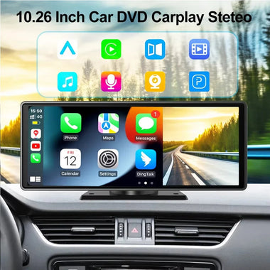 10.26 inch Car Stereo DVR CarPlay with 4K Dash Cam Dual Lens AI Voice Control Wireless Android Auto AUX FM Bluetooth WIFI GPS