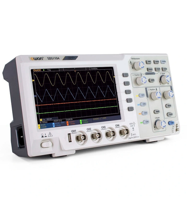 OWON SDS1104 Oscilloscope 100MHz Bandwidth 4-Channels 1GS/s Sample Rate 7 Inch High Resolution LCD for Electronic Circuit Debugging and Testing