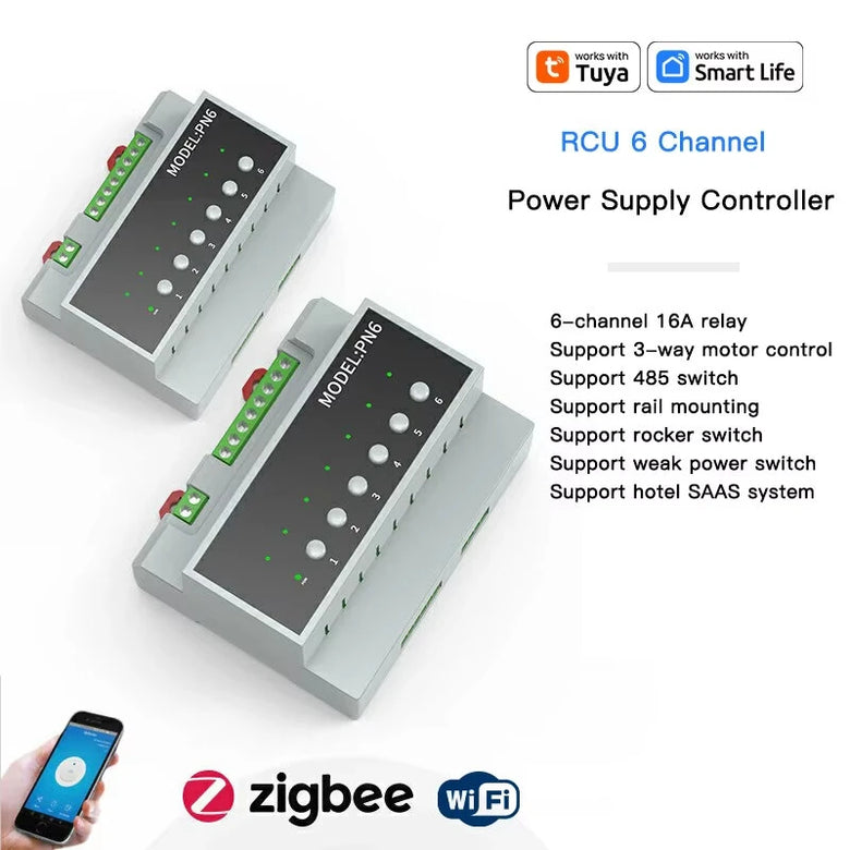 6CH Tuya Smart Zigbe/WIFI 16A Relay Switch Module Power Remote Control Appliance Control Relay Module 110V-240V External/Internal Antenna