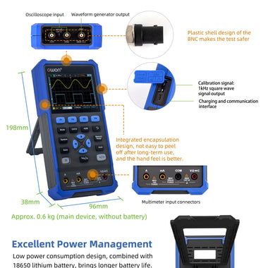 OWON HDS25/HDS25S 25MHz Dual Channel Oscilloscope with Multimeter 250MSa/s Sampling Rate LCD Display Waveform Generator