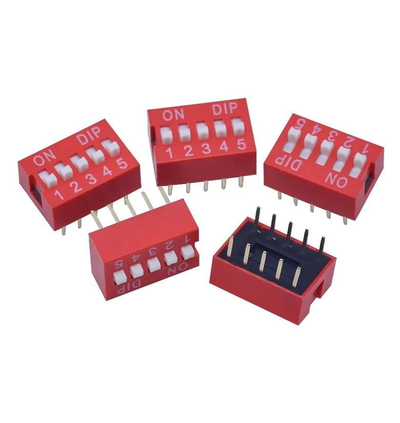 45Pcs Dip Switch Kit 2.54mm Toggle Switch Red Snap Switches Mixed Kit In Box 1 2 3 4 5 6 7 8 10 Way Combination Set