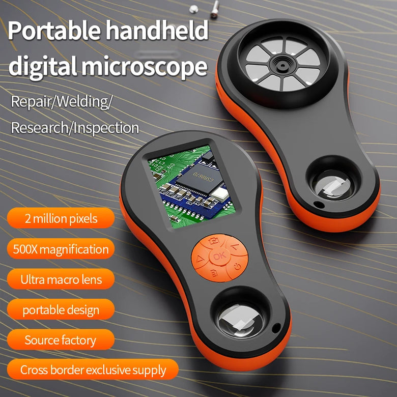 Handheld Digital Microscope 2 Million Pixels 500X Magnification 2-inch IPS Screen 8 LED Lights USB Type-C Powered