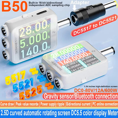 ATORCH B50 DC5.5 High Precision Tester 80V 12A 600W Digital Voltmeter Ammeter Watt Power Monitor With Bluetooth