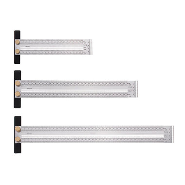 Drillpro 200/300/400mm Stainless Steel Precision Marking T Ruler Hole Positioning Measuring Ruler Woodworking Scriber Scribing Tool