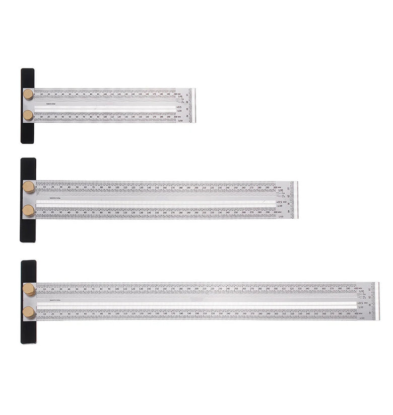 Drillpro 200/300/400mm Stainless Steel Precision Marking T Ruler Hole Positioning Measuring Ruler Woodworking Scriber Scribing Tool