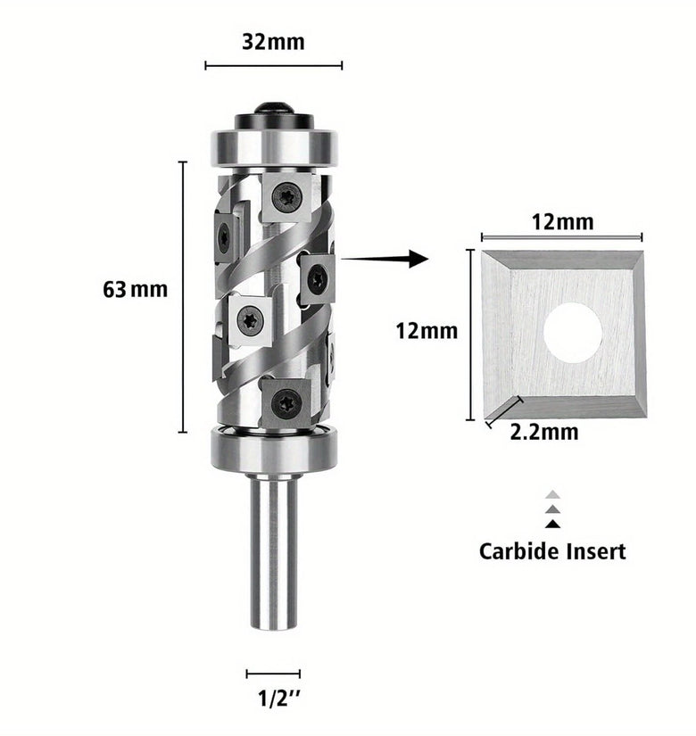 Top&Bottom Bearing Flush Trim Router Bit 1/2 Shank with 12PCS Carbide Inserts Woodworking Templates Patterns Bits Industrial Grade Trimmer Cutting Tools