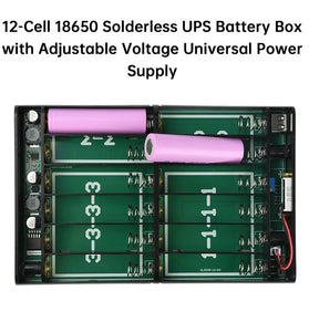 DC UPS 12 Slot 18650 Battery Power Supply Box DIY Power Bank Kit USB 12-24V Adjustable 24W 0.1V Accuracy Optical Modem Router NAS Uninterruptible Power Supply