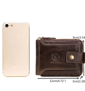BULLCAPTAIN Genuine Leather Mens Wallet RFID Blocking Purse Multifunction Mini Coin Bag Card Holder Stylish Compact Money Clip for Everyday Use Secure Design