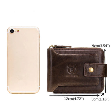 BULLCAPTAIN Genuine Leather Mens Wallet RFID Blocking Purse Multifunction Mini Coin Bag Card Holder Stylish Compact Money Clip for Everyday Use Secure Design
